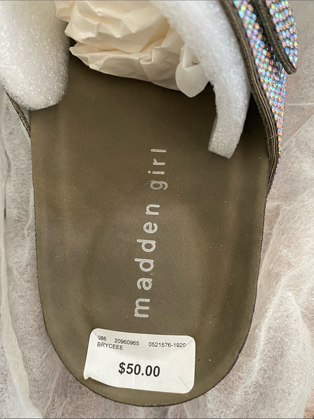 Madden Girl Olive Sandals with Iridescent Crystal Straps and Buckles - Picture 2 of 5